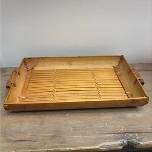 Vintage 1970s Bamboo Slat Serving Tray With Cane Handles